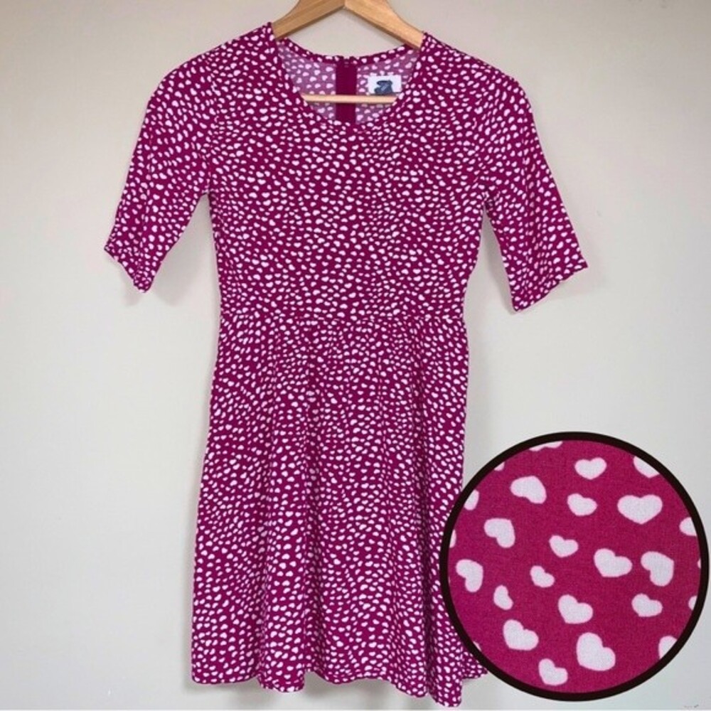 Heart Pattern Fuchsia Pink Flowy Fit & Flare Dress Girl’s 10-12 Large Summer